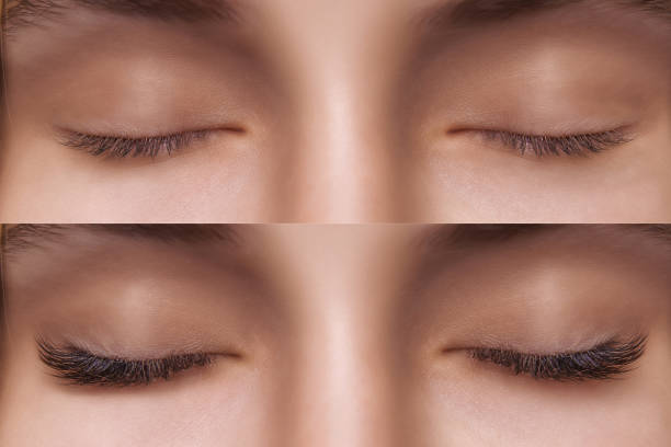 Eyelashes curled showing before and after effect