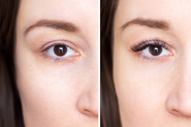 Comparison of curling lashes before and after mascara