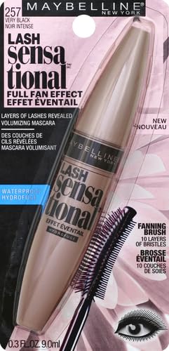 Maybelline Lash Sensational Waterproof Mascara, Lengthening and Volumizing for a Full Fan Effect,Very Black, 1 Count