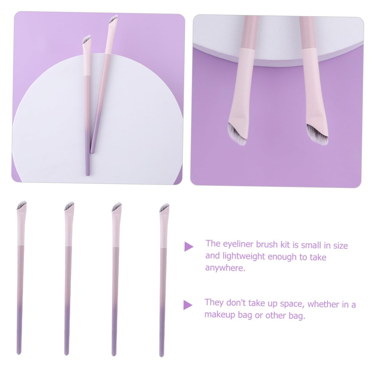 4pcs Angled Eyeliner Brush Eye Shadow and Brow Makeup Tools Soft Artificial Handle Practical for Precise Application and Easy Carry