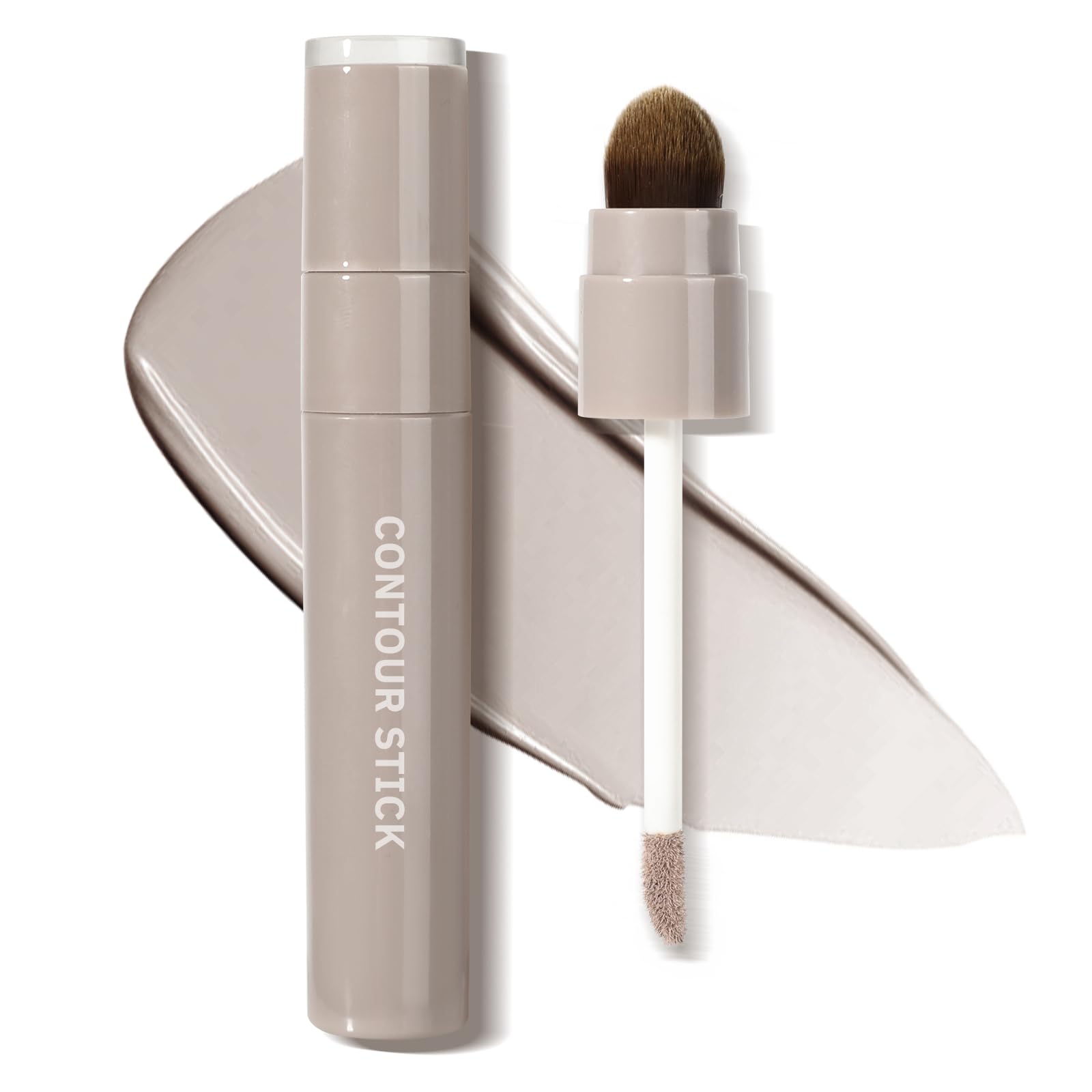Cool Toned Liquid Contour Stick with Brush, Cool Grey Brown Cream Contour Bronzer Makeup Stick for Long Lasting Blendable Matte Face Nose-Contour Makeup, Contorno Maquillaje (#01)