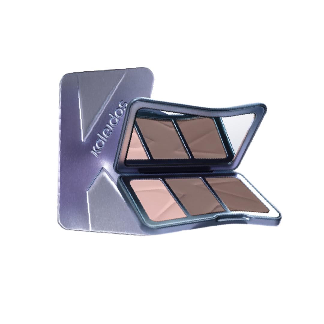 Kaleidos Tri-Color Contour Palette, Matte Nose Shadow Highlighter and Shading Powder with Brush, Natural Finish (S00 Fair, 13g)