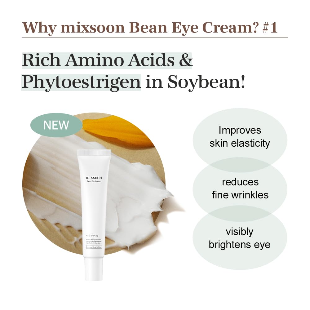 mixsoon Bean Eye cream - Nourishing and Firming for Dark Circles, Puffiness, Fermented Bean and Peptide Complex Niacinamide 20ml / 0.67 fl.oz. Korean Glass Skin Care