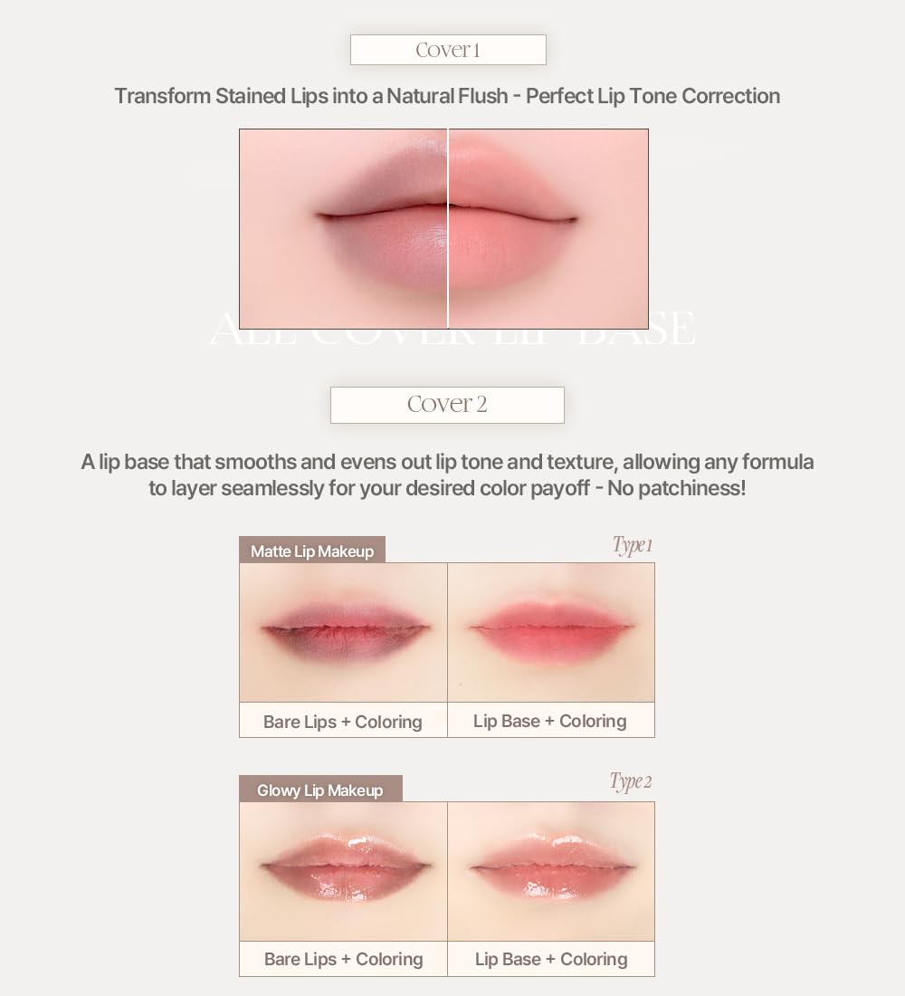 Heart Percent Dote On Mood All Cover Lip Base, Comfortable & Flawless Lip Tone & Texture Correction w/Lightweight Texture, #07. Vanilla Beige