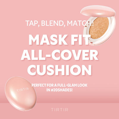 TIRTIR Mask Fit All Cover Pink Cushion Foundation | High coverage, Velvety Matte Finish, Lightweight, Flawless, Corrects Redness, Korean Cushion (#15C Fair Porcelain, Full Size, 0.63 Fl Oz)