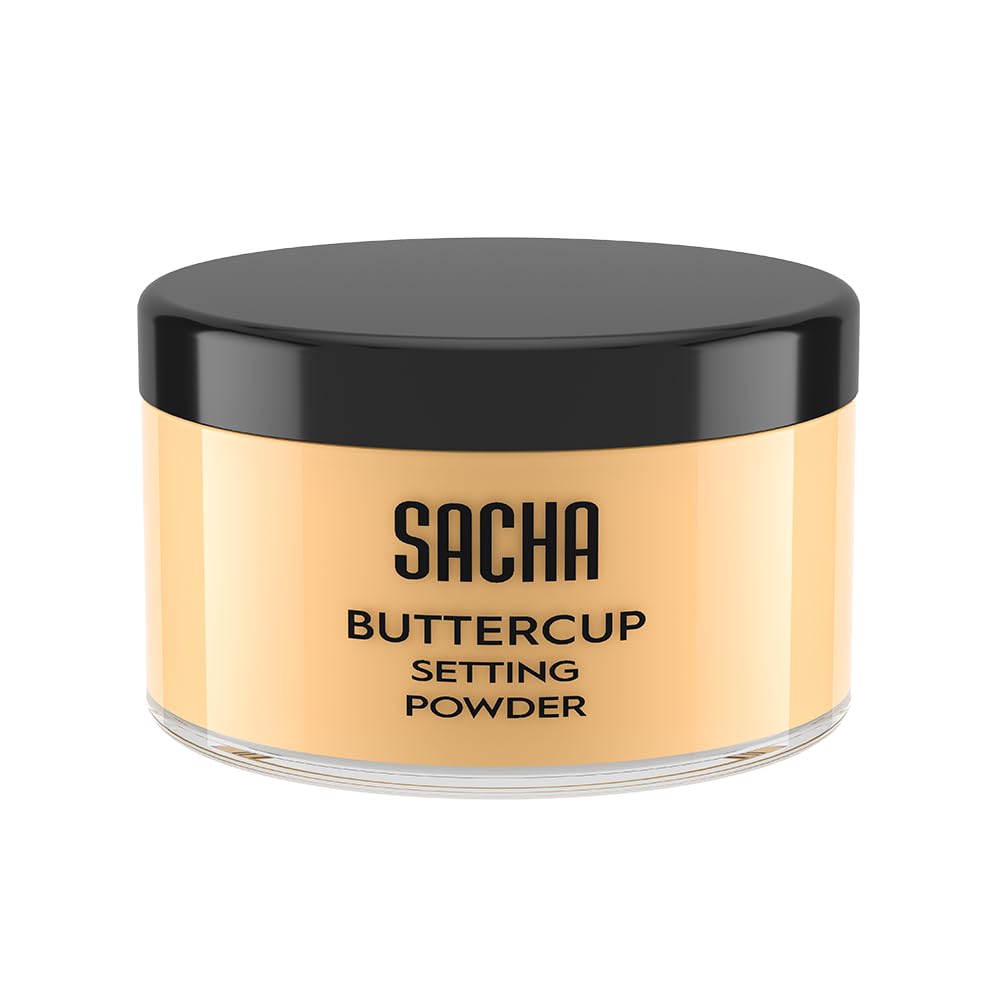 Sacha Buttercup Setting Powder – Medium to Deep Skin Tones Translucent Loose Face Powder, Flashback-Resistant, Oil Control, Long-Wear Matte Finish (1.75 oz)