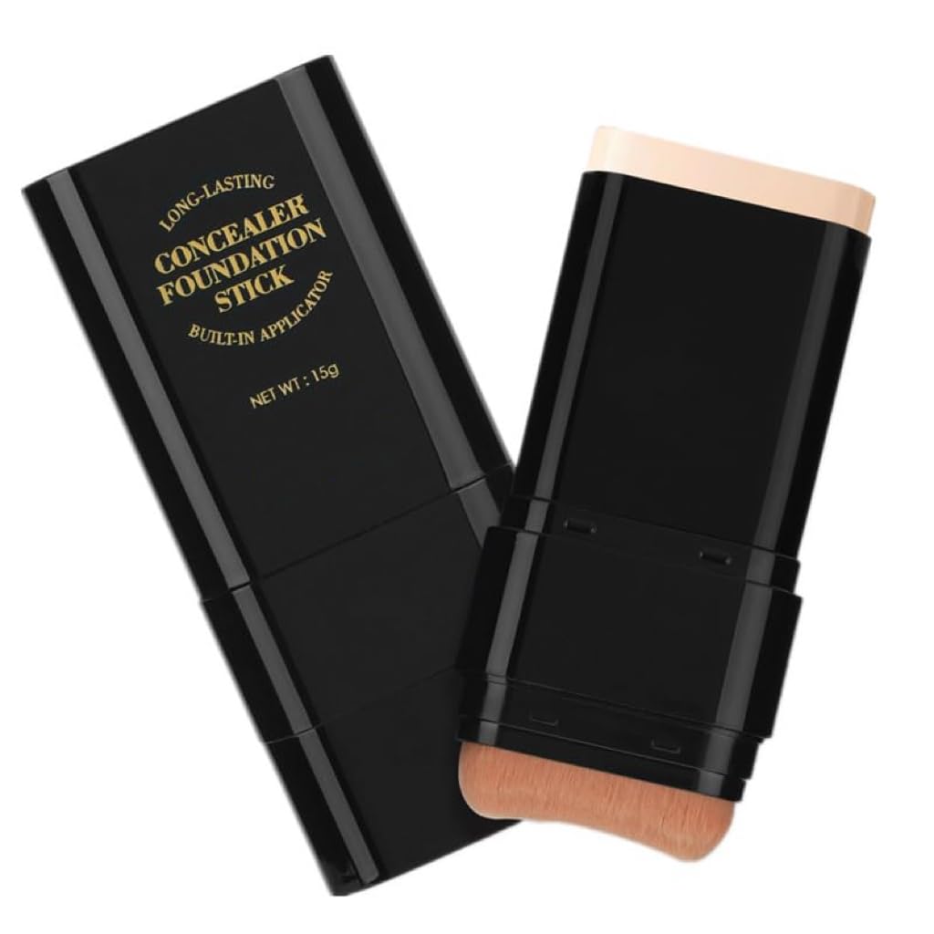 2 In 1 Foundation Stick With Brush【Full Coverage】【Long Lasting】【Lightweight】Concealer Stick, 02 NATURE