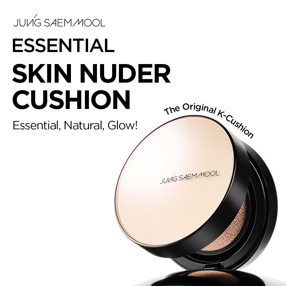 JUNG SAEM MOOL Essential Skin Nuder Cushion | Natural Finish, Buildable Coverage Cushion Foundation by Korean Makeup Artist (Refill Not Included, 0.49 Fl Oz), 21W Medium