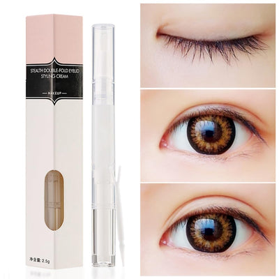 Natural Double Eyelid Pen Glue, 2-Pack Invisible Double Eyelid Styling Cream Long Lasting Liquid Eyelid Glue Eyelid Shaping Pen Gel Double Eyelid Serum Make Eyes Bigger