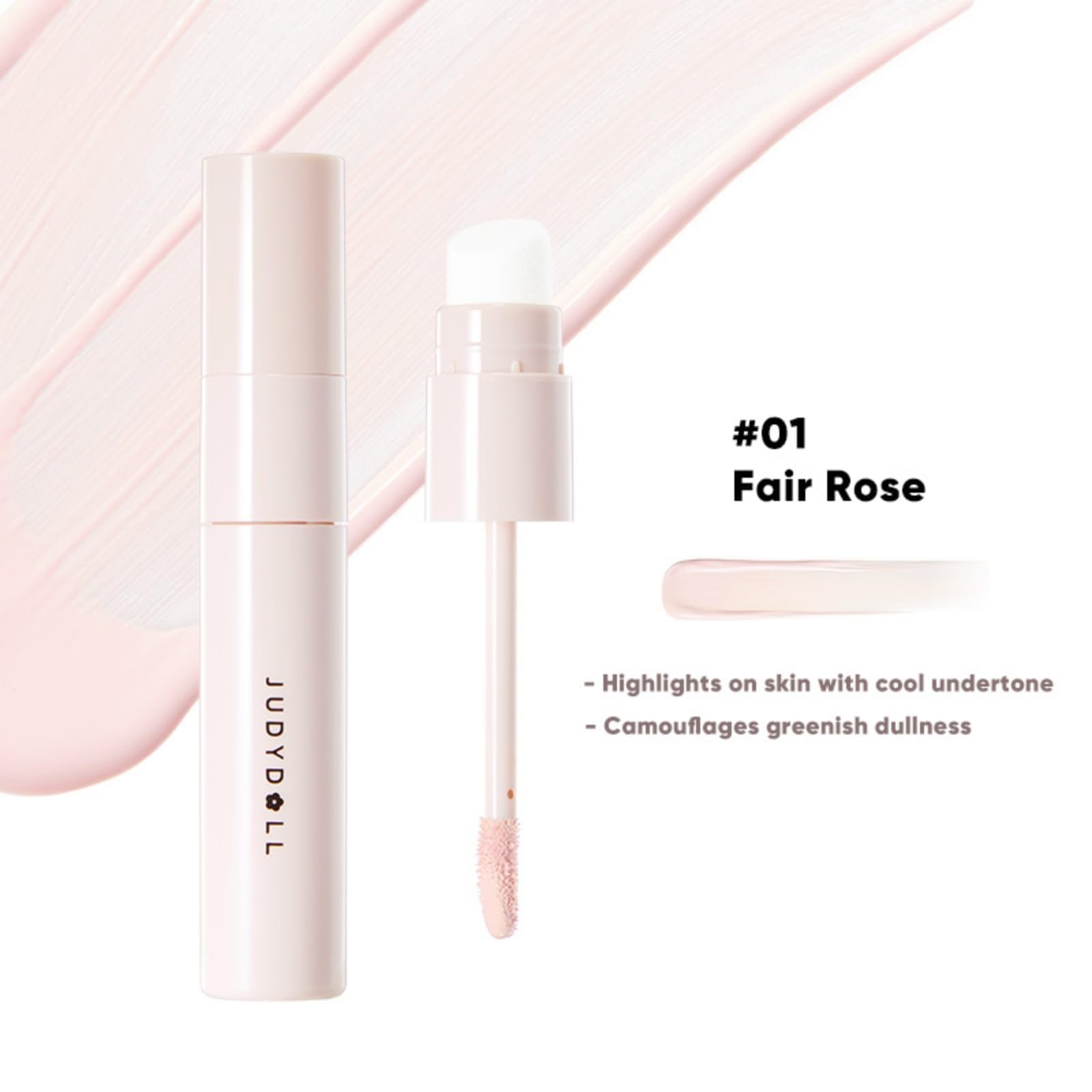 JUDYDOLL Liquid Contour & Highlighter,Face Sculpting Liquid Highlighter & Contour With Brush, Anti-Smudge & Brightening, Long-Lasting,For Cool Undertone (01 Fair Rose)