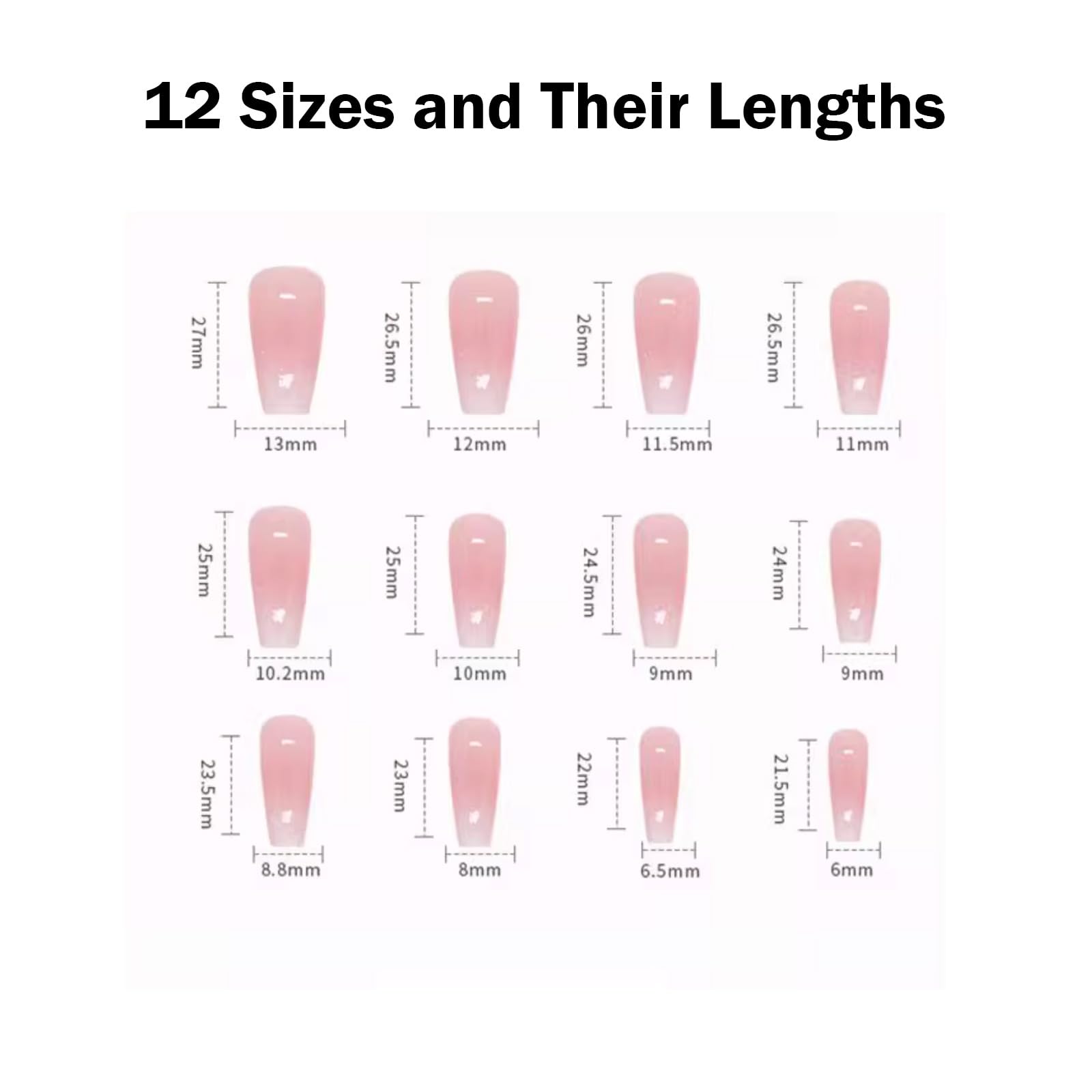 Hkanlre Bling Coffin Press on Nails Fake Nails Tips Full Cover Medium False Gradient Nails for Women and Girls 24PCS (Coffin pink)