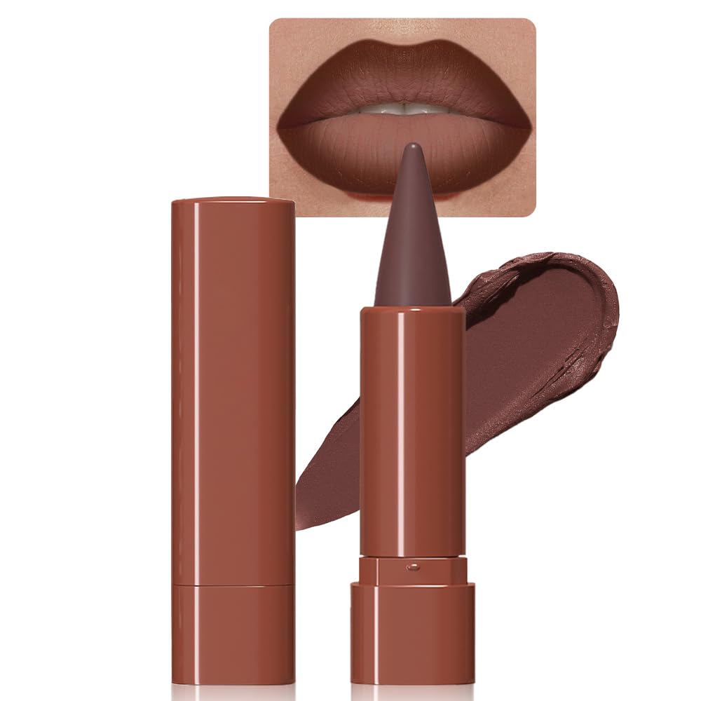 BINGBRUSH 2-in-1 Gradient Dark Brown Lip Liner & Lipstick Combo,Matte Longwear Waterproof Lip Pencil with Cone Tip,Smudge Proof Crayon for Flawless Ombre Contour,Women's Long Lasting Makeup Set