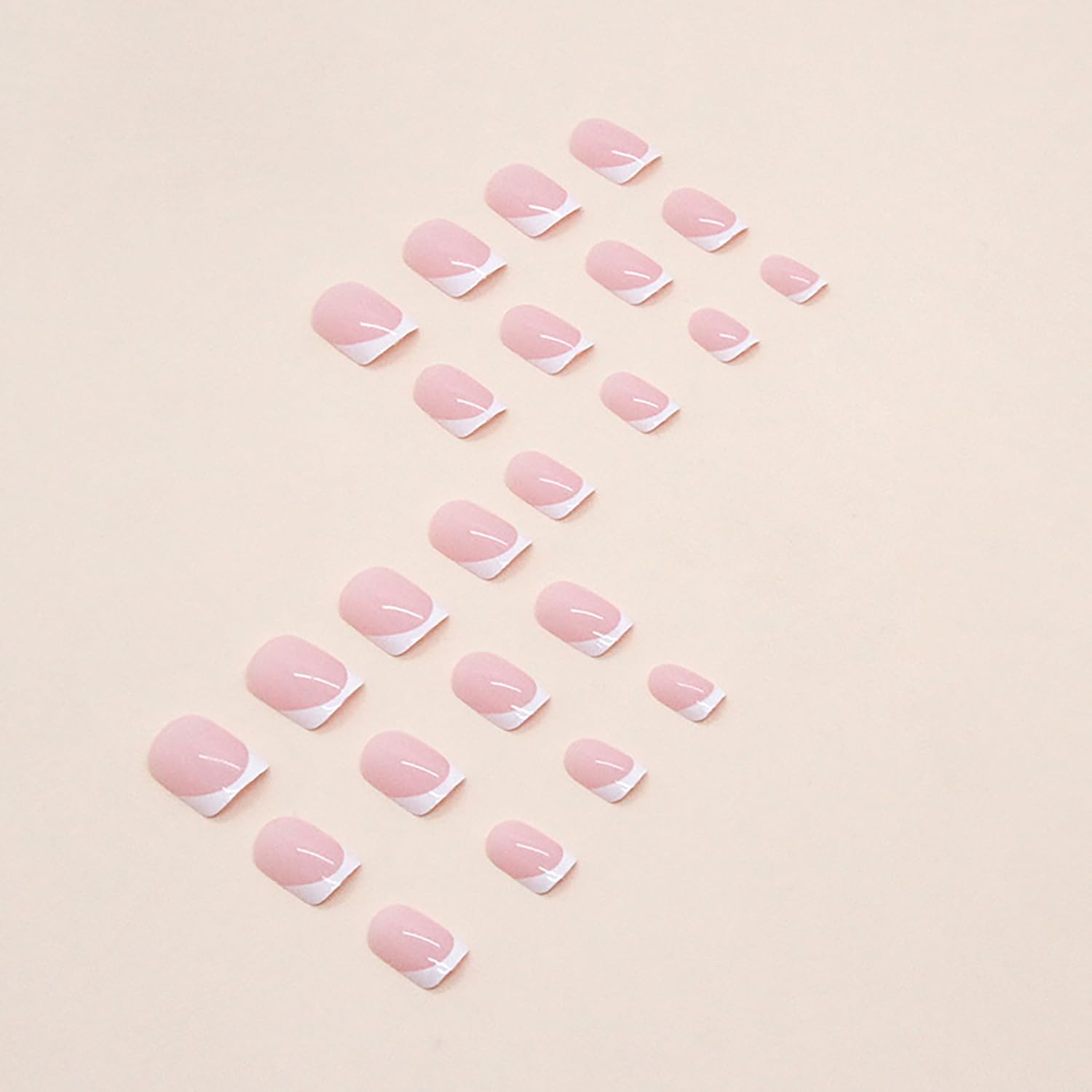 24Pcs White French Tip Press on Nails Short Square Fake Nails Glossy Pink Acrylic Nails Cute Short Nails Press ons Reusable False Nails Full Cover Artificial Stick on Nails for Women Manicure Decor