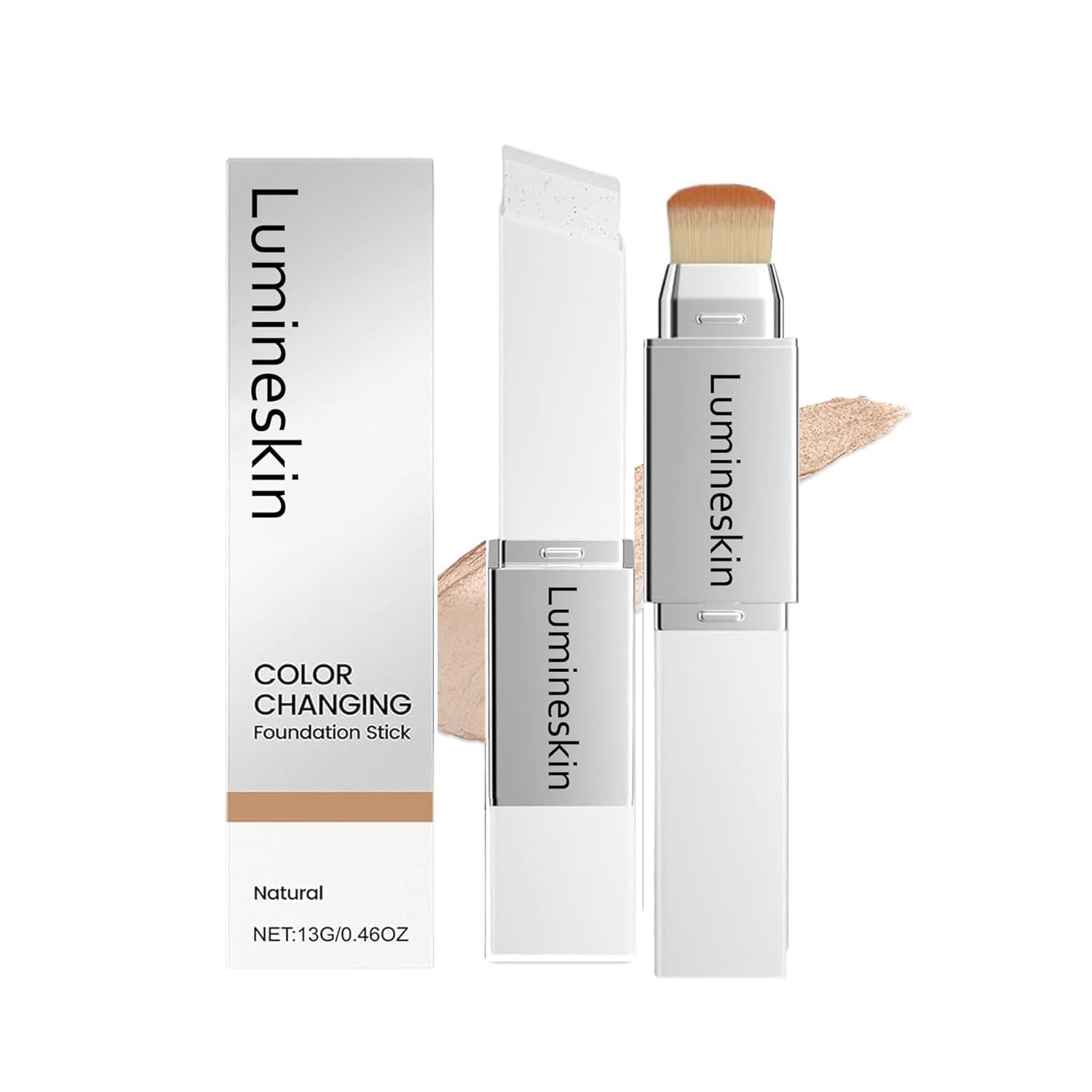 Official Lumineskin Cover Cream Stick-V Color Changing Foundation Stick - Hydrating Concealer Base Makeup, Dual-Ended with Built-in Brush, Portable for Daily Use (Natural)
