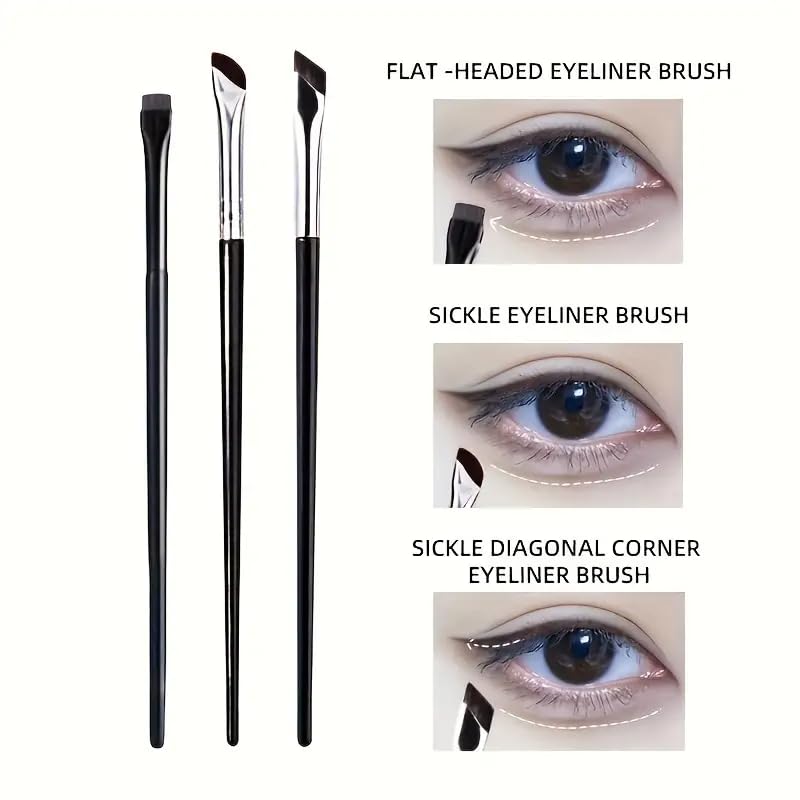 3-Piece Eyeliner Brush Set – Precision Makeup Brushes for Liquid, Gel & Cream Liners | Ultra-Fine Synthetic Bristles & Non-Slip Handles for Defined Eye Looks