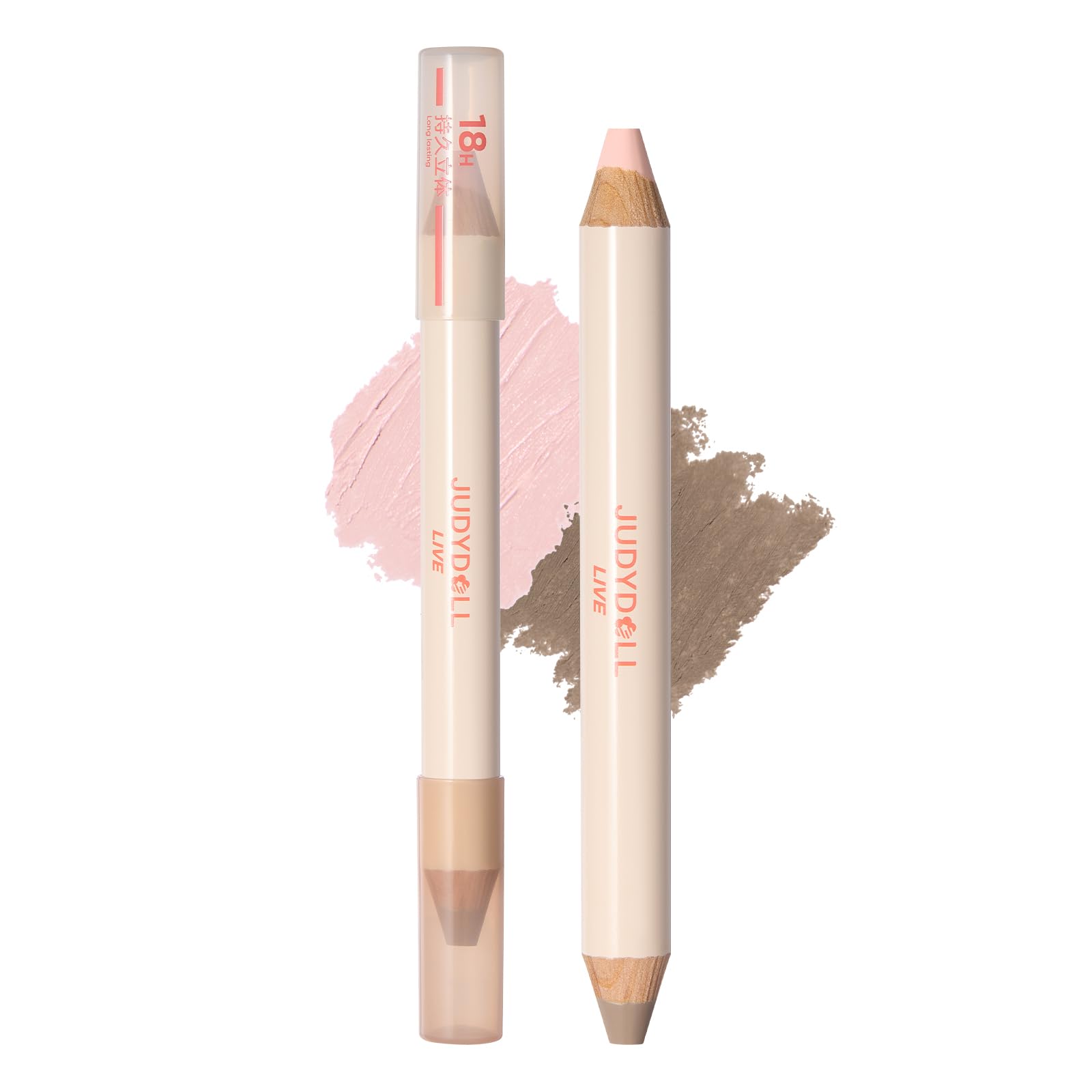JUDYDOLL Quick-Fix Contour Duo, 2-in-1 Cream Contour Stick with Highlighter, 18H Waterproof & Sweat-Proof, Lightweight Non-Sticky Formula, For Sculpting & Defining (01)