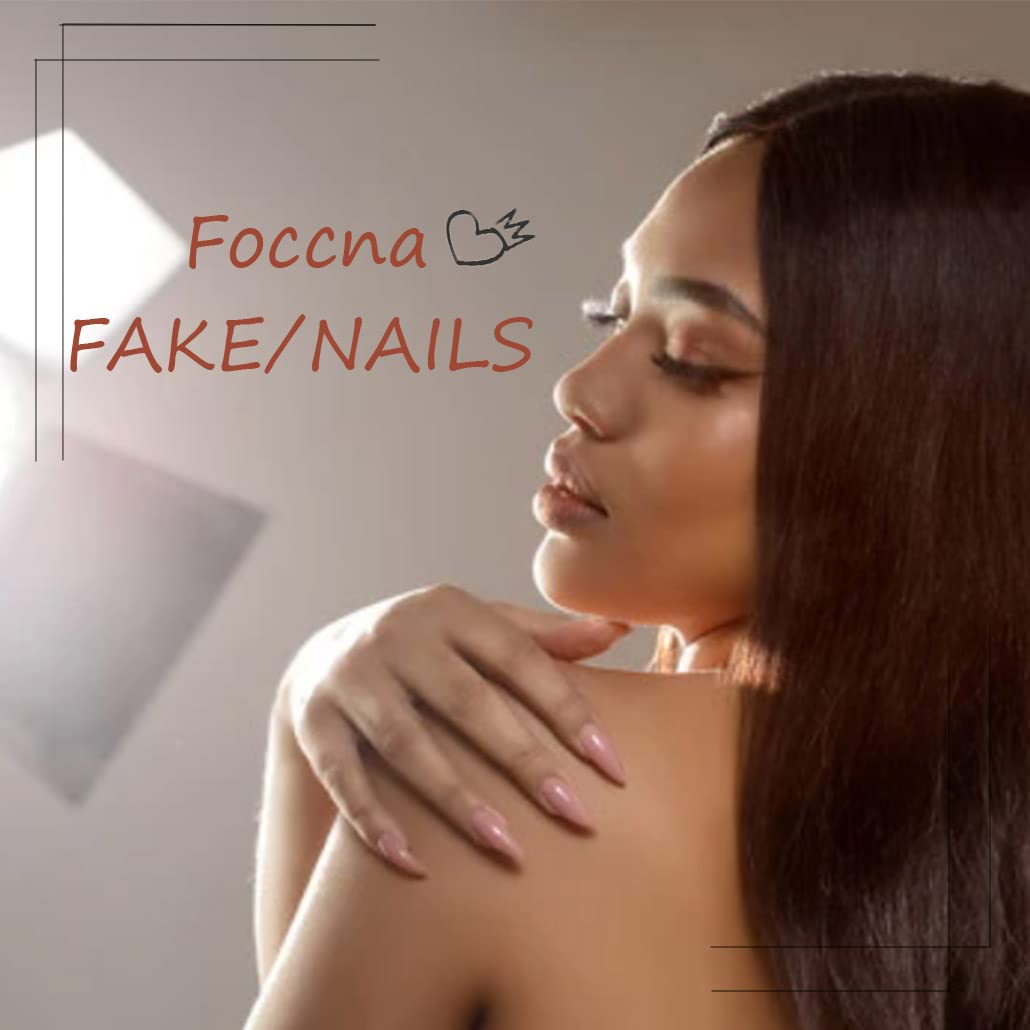 Foccna Long Press On Nails - Nude Square Clear Acrylic False Nails - 24PCS French Full Cover Bling Rhinestone Butterfly Design