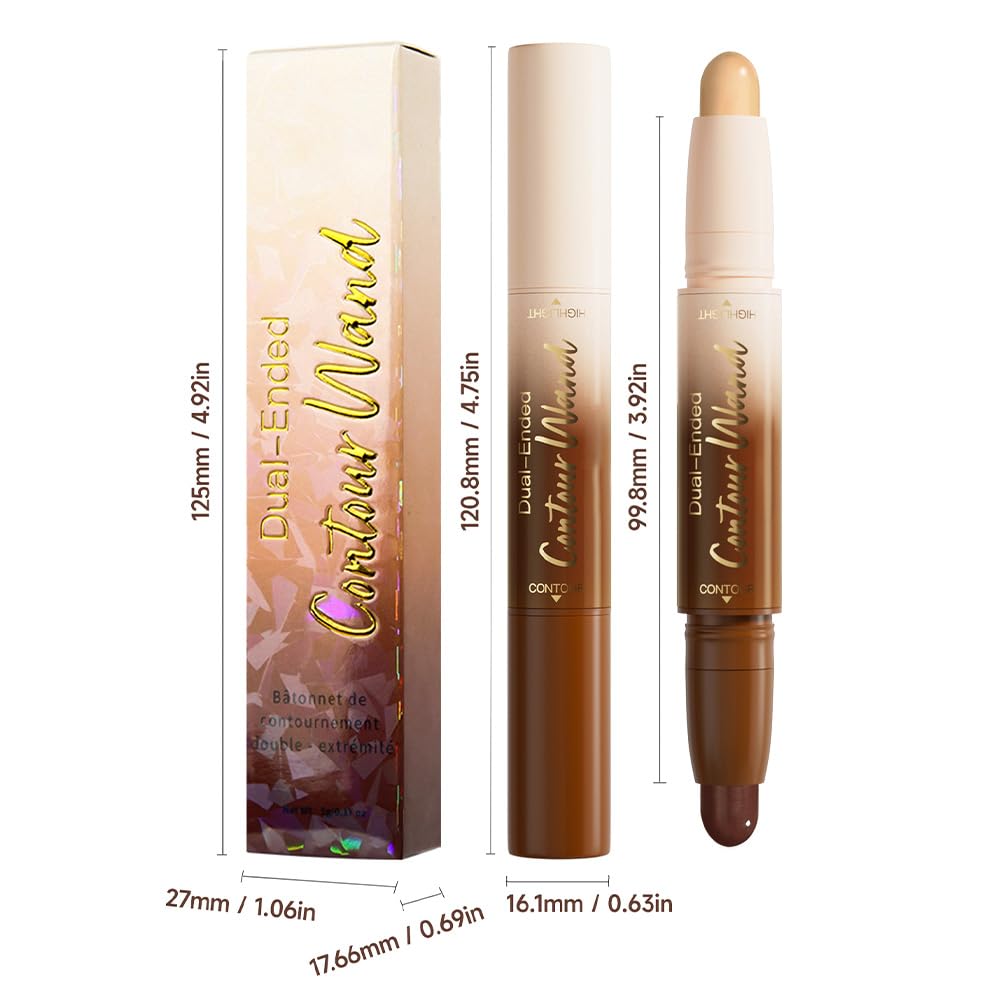 IATMOMOD Dual Ended Contour Stick, Nude Brown + Nude Cream Concealer Highlighter, Waterproof No Transfer Long-Lasting 2-in-1 Face Contour Bronzer Stick for Daily Makeup 24#