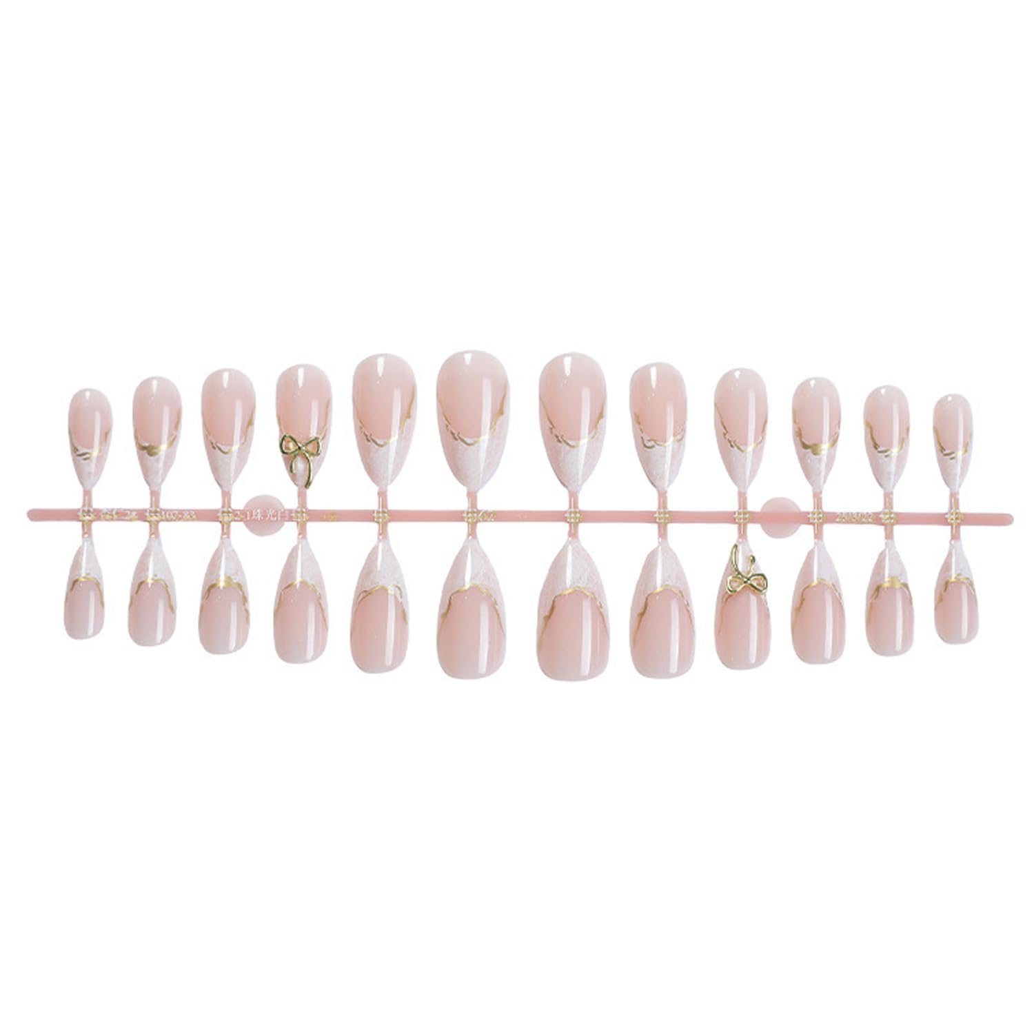 24Pcs French Press on Nails Almond Fake Nails Tip with 3D Gold Bow Lines Design White French Nails Exquisite Cute Bows False Nails Artificial Nails Acrylic Stick on Nail for Women Manicure Decoration