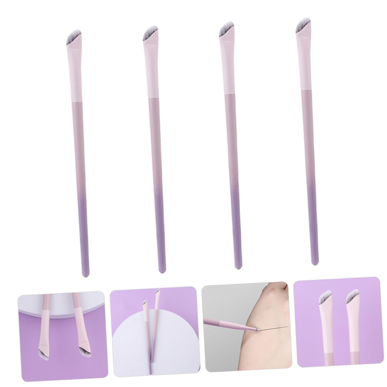 4pcs Angled Eyeliner Brush Eye Shadow and Brow Makeup Tools Soft Artificial Handle Practical for Precise Application and Easy Carry