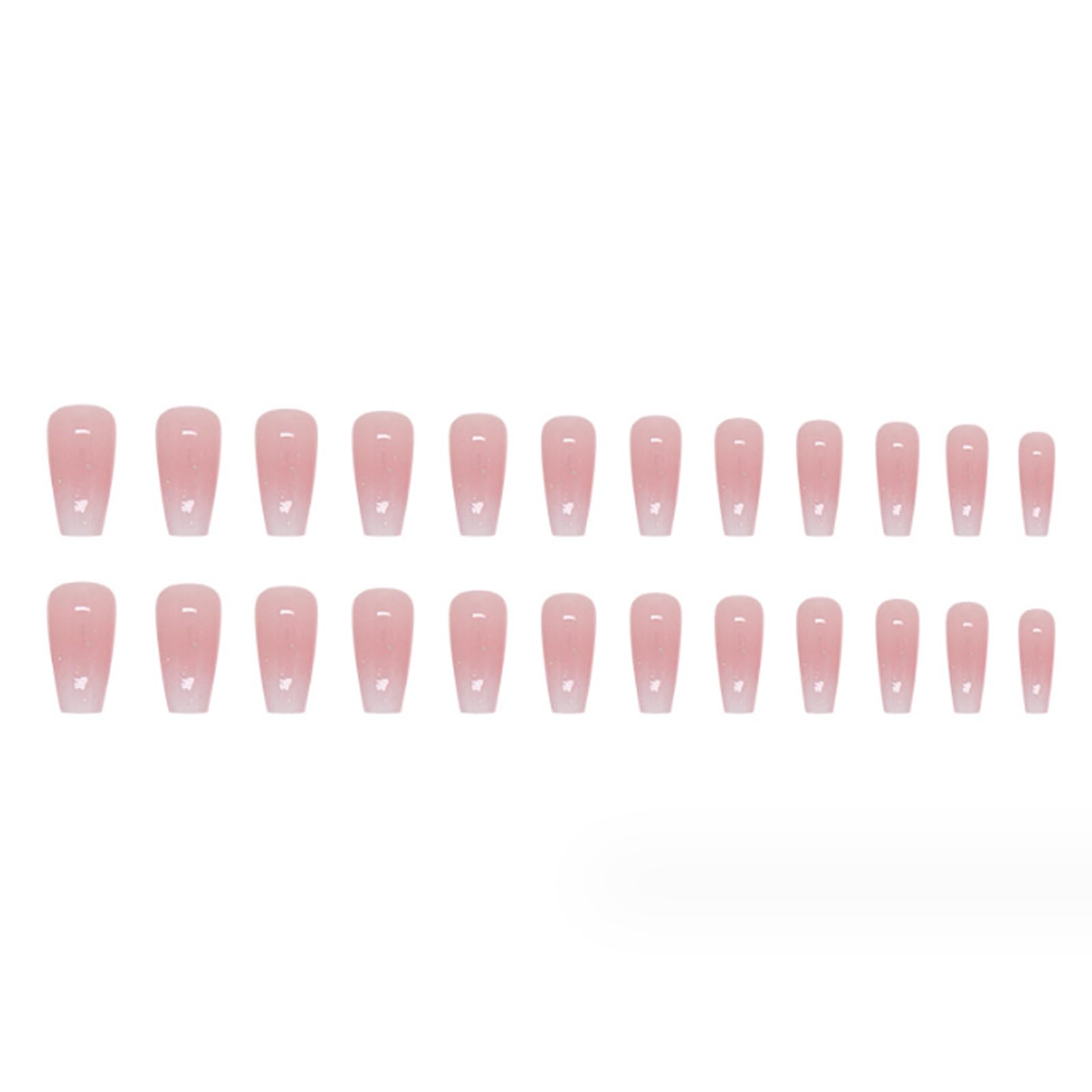 Hkanlre Bling Coffin Press on Nails Fake Nails Tips Full Cover Medium False Gradient Nails for Women and Girls 24PCS (Coffin pink)