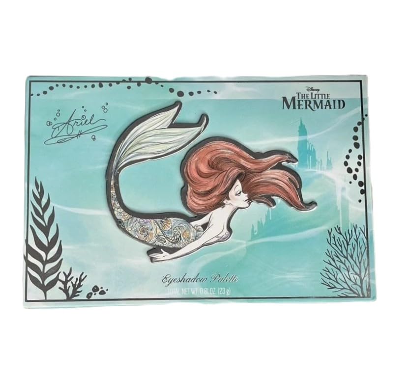Taste Beauty Disney The Little Mermaid 12-Shade Eyeshadow Palette, Underwater-Themed Colors with Mirror, Shell-Embossed Shimmers, For Ages 13 and Up