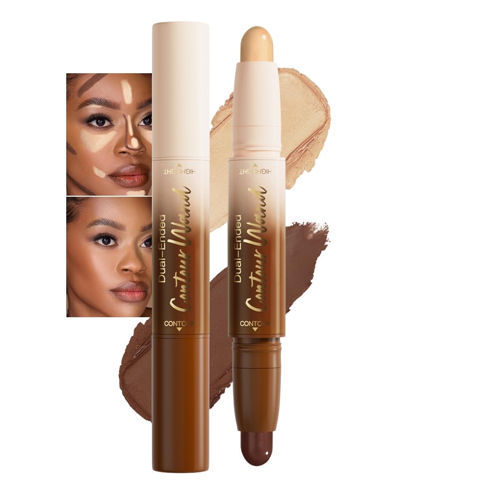 IATMOMOD Dual Ended Contour Stick, Nude Brown + Nude Cream Concealer Highlighter, Waterproof No Transfer Long-Lasting 2-in-1 Face Contour Bronzer Stick for Daily Makeup 24#