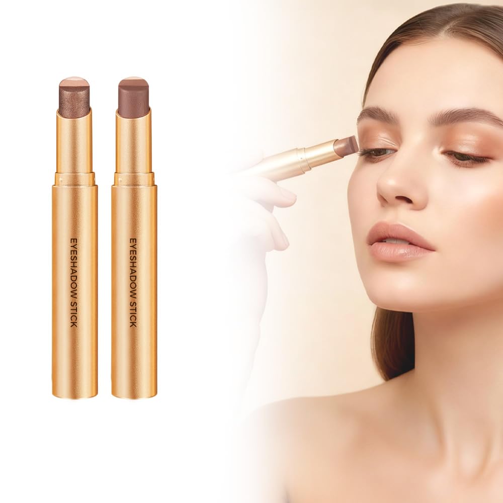 2 Pack 3 Color Eyeshadow Stick, 2025 New Cream Eyeshadow, Shimmer shadow for Day and Night, Portable Glitter shadow for Women (Matte + Pearlescent)