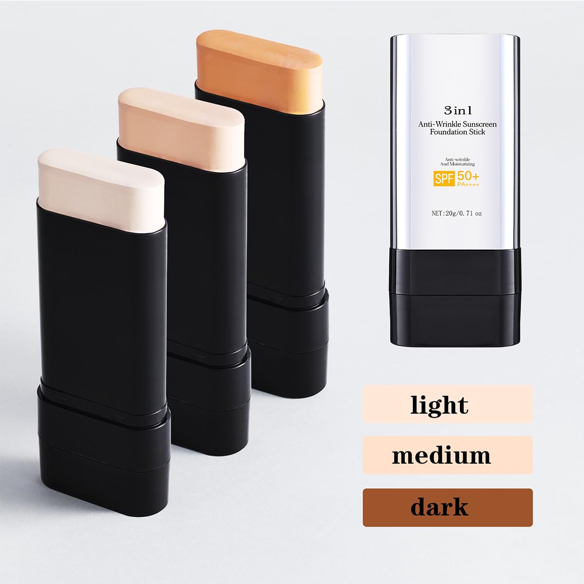 3 In 1-Luxury Anti-Wrinkle Foundation Stick SPF 50+ with Brush, Hydrating Non-Sticky Matte Foundation Stick, Travel Size Defense Face and Body Sunscreen Lotion, 1.42 Fl Oz