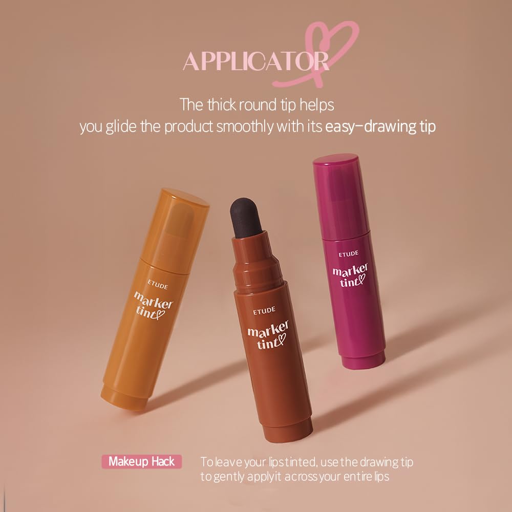 ETUDE Dear Darling Marker Tint #10 Sweet Cinnamon | Hydrating & Long Lasting Lip Stain | High Pigmented Lip Maker with Easy Drawing Tip | Korean Daily Lip Tint, Korean Makeup, Kbeauty