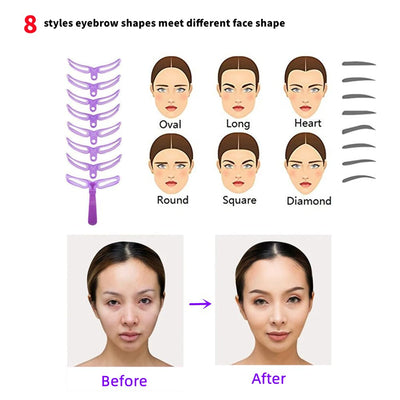 8 Styles Eyebrow Stencils!! Washable Eyebrow Stencils,Eyebrow Shaping Tool Kit, 8 Styles Reusable Eyebrow Template with Handle and Strap,Eyebrow Template, Eyebrow Positioning Tool