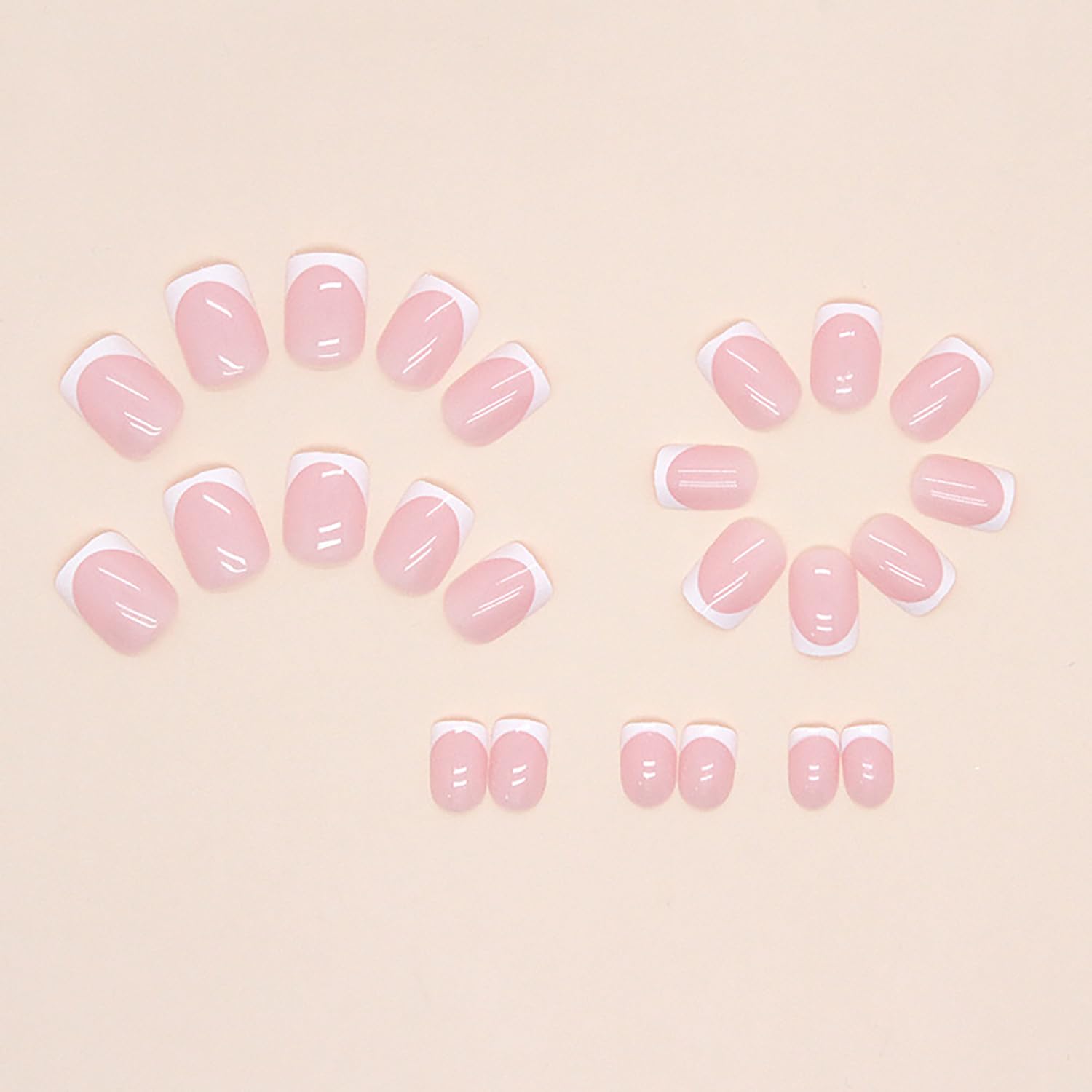 24Pcs White French Tip Press on Nails Short Square Fake Nails Glossy Pink Acrylic Nails Cute Short Nails Press ons Reusable False Nails Full Cover Artificial Stick on Nails for Women Manicure Decor