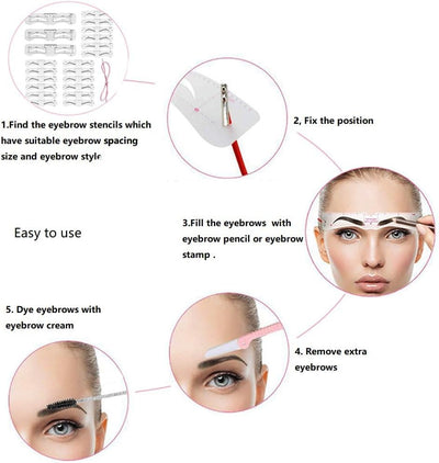 Generic 3 Size Eyebrow Stencils, 6 Styles, Soft, Reusable Eyebrow Template Kit with Strap