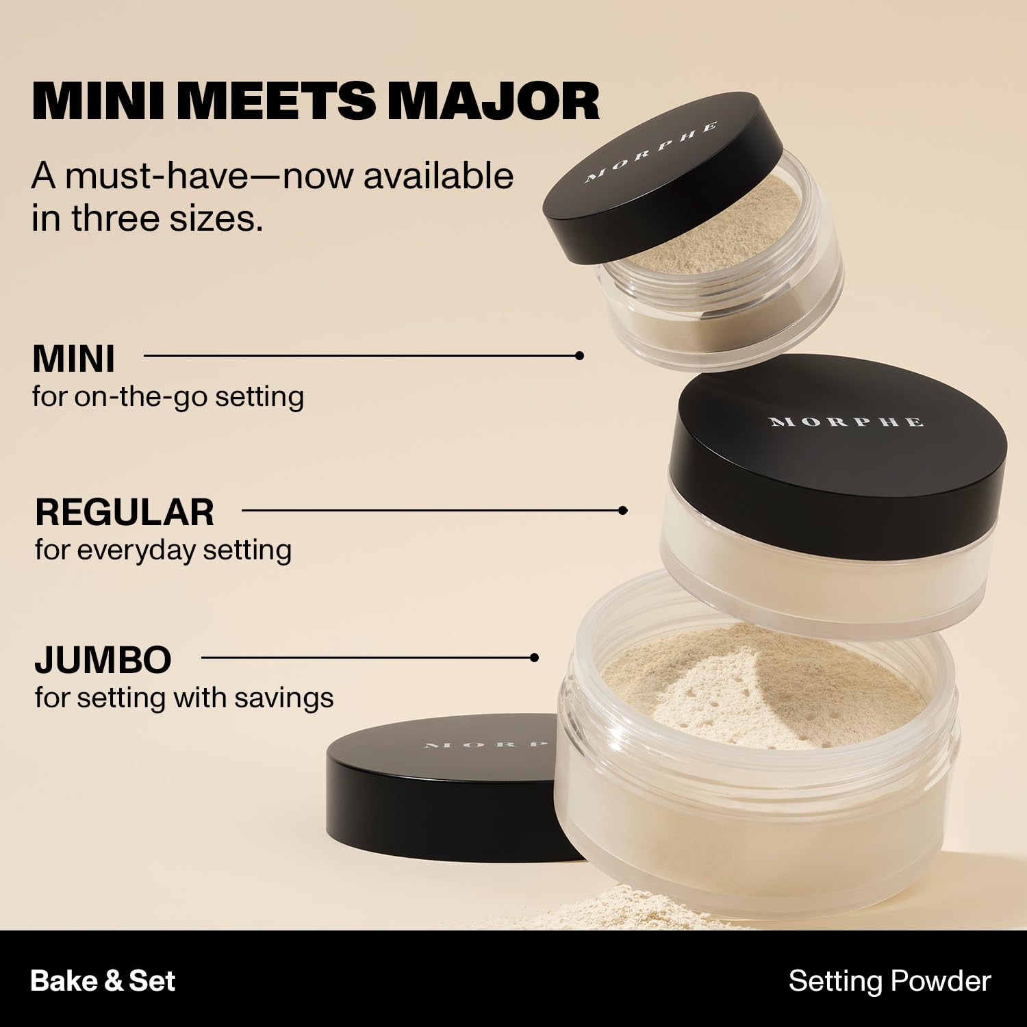 Morphe Mini Bake & Set Translucent Setting Powder - Lightweight, Talc-Free Finishing Powder for Face Makeup with a Soft, Natural Finish - Minimizes Shine for Up to 24HR - Translucent (0.09 oz)