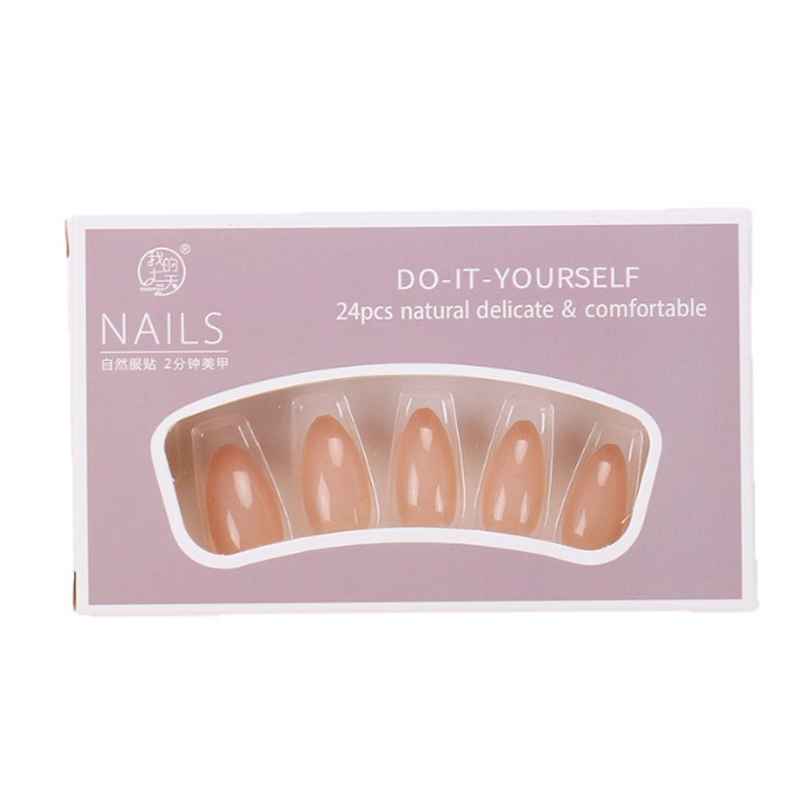 Hkanlre Fake Nude Nails Tips Full Cover Almond False Medium Nails Press on Nails for Women 24PCS