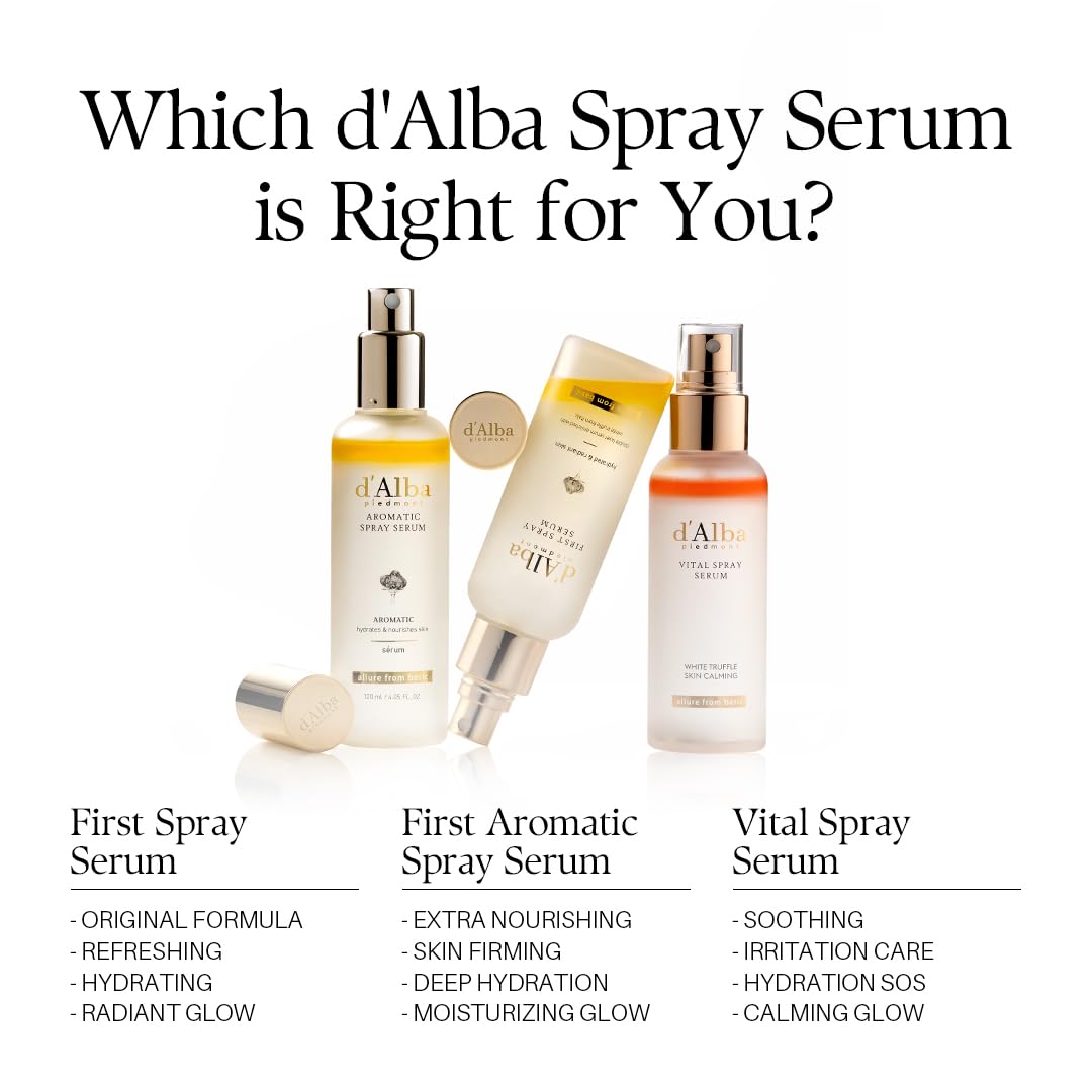 d'alba Piedmont Italian White Truffle First Spray Serum, Vegan Skin Care, Hydrating Face Moisturizer, Glow Serum for Radiant Skin, Non Comedogenic, All In One Mist (1.69 fl oz.)