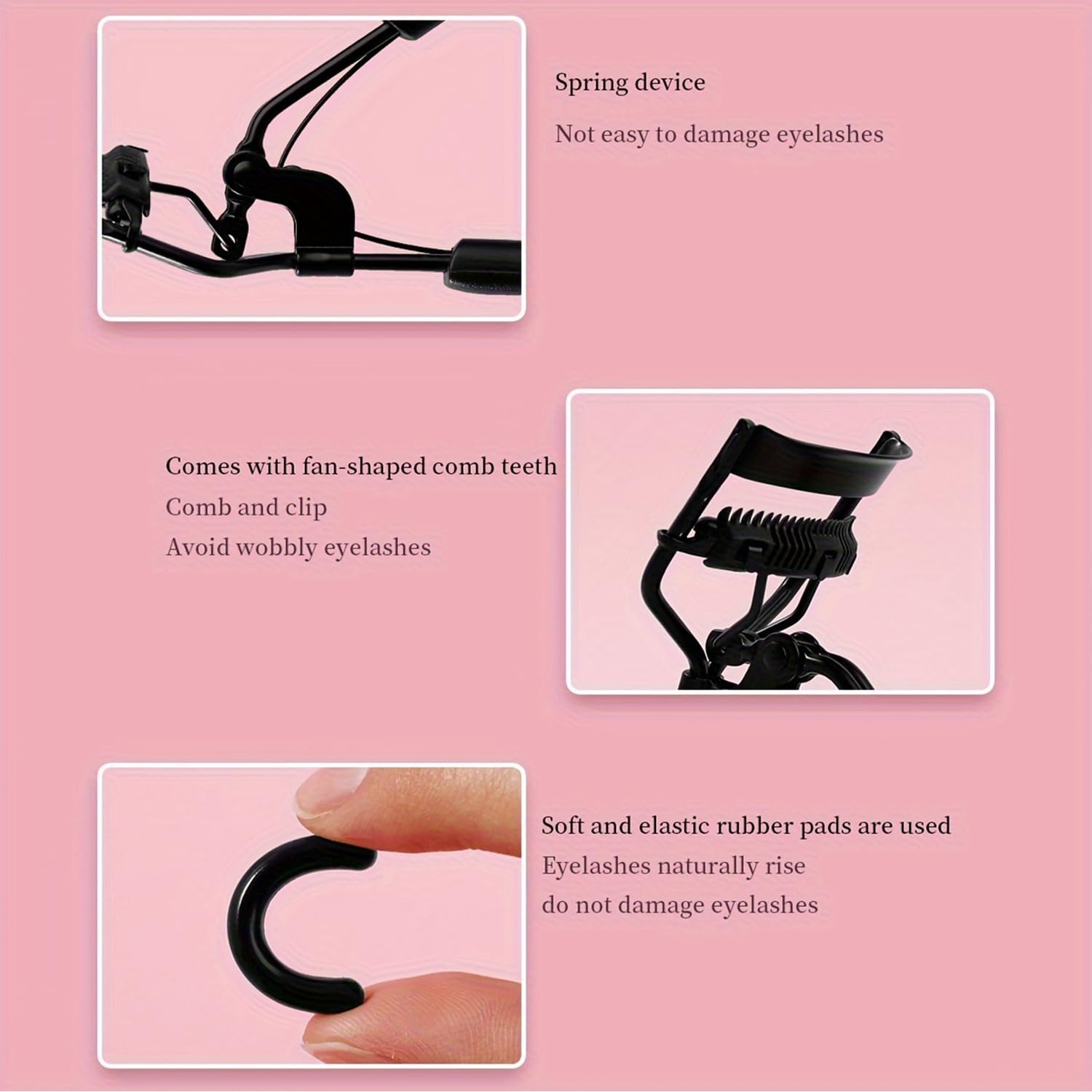 Portable Eyelash Curler with Comb, Lash Separator Curler Tool, Stainless Steel Eyelash Curler for Curling and Shaping Lashes, Easy to Use Eye Makeup Tool, Black