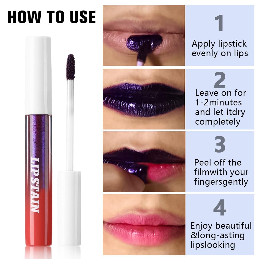 evpct 3Pcs Peel Off Lip Stain Tints, Maroon Mauve Red Matte Liquid Lipstick Lip Stain Long Lasting Waterproof for Women, Non-stick Cup Lipstick Peel Off Highly Pigmented Smudge-proof, 01# & 02# & 03#