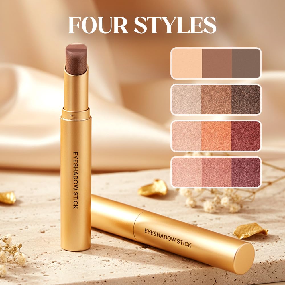 2 Pack 3 Color Eyeshadow Stick, 2025 New Cream Eyeshadow, Shimmer shadow for Day and Night, Portable Glitter shadow for Women (Matte + Pearlescent)