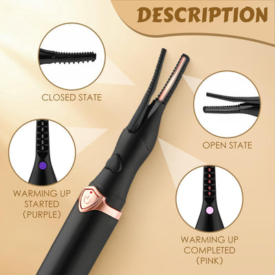 Electric Eyelash Curlers, Upgrade Heated Eyelash Curler with USB Charging, Portable Eyelash Styling Tool for Natural Look, Black Eyelash Curler for Women (Black)