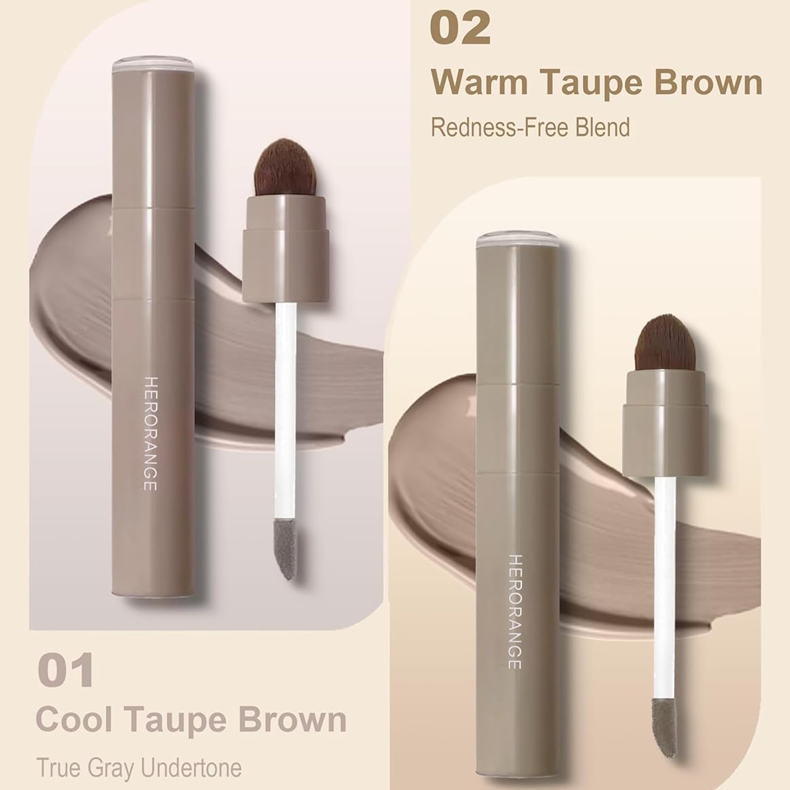 HJXUQIME 2pcs Cool Toned Liquid Contour Stick，Nose Contour with Brush for Fair Pale Light Olive and Bronzer Gray Skin, Cream Blendable Lightweight Ultra-Blendable, Long Wear（Grey+Brown）