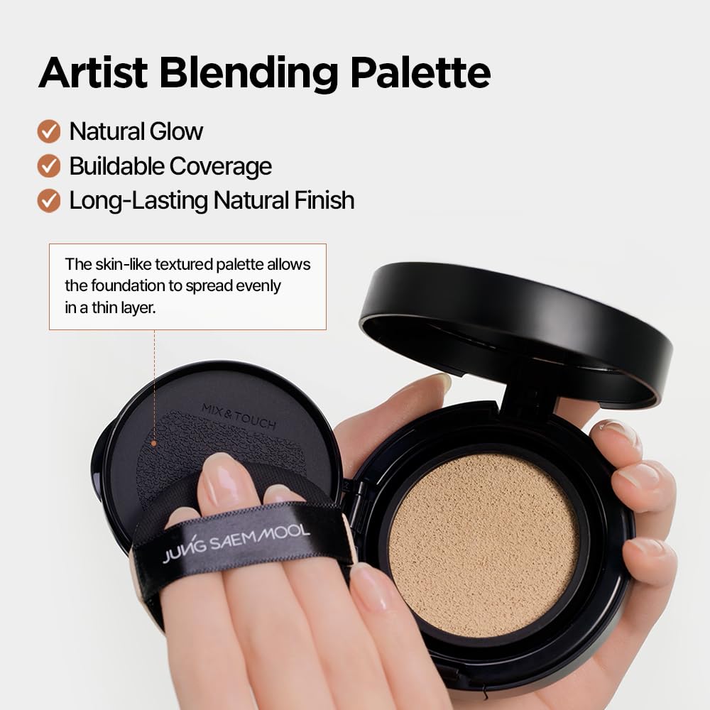 JUNG SAEM MOOL Essential Skin Nuder Cushion | Natural Finish, Buildable Coverage Cushion Foundation by Korean Makeup Artist (Mini, 0.17 Fl Oz), 19N N-Light