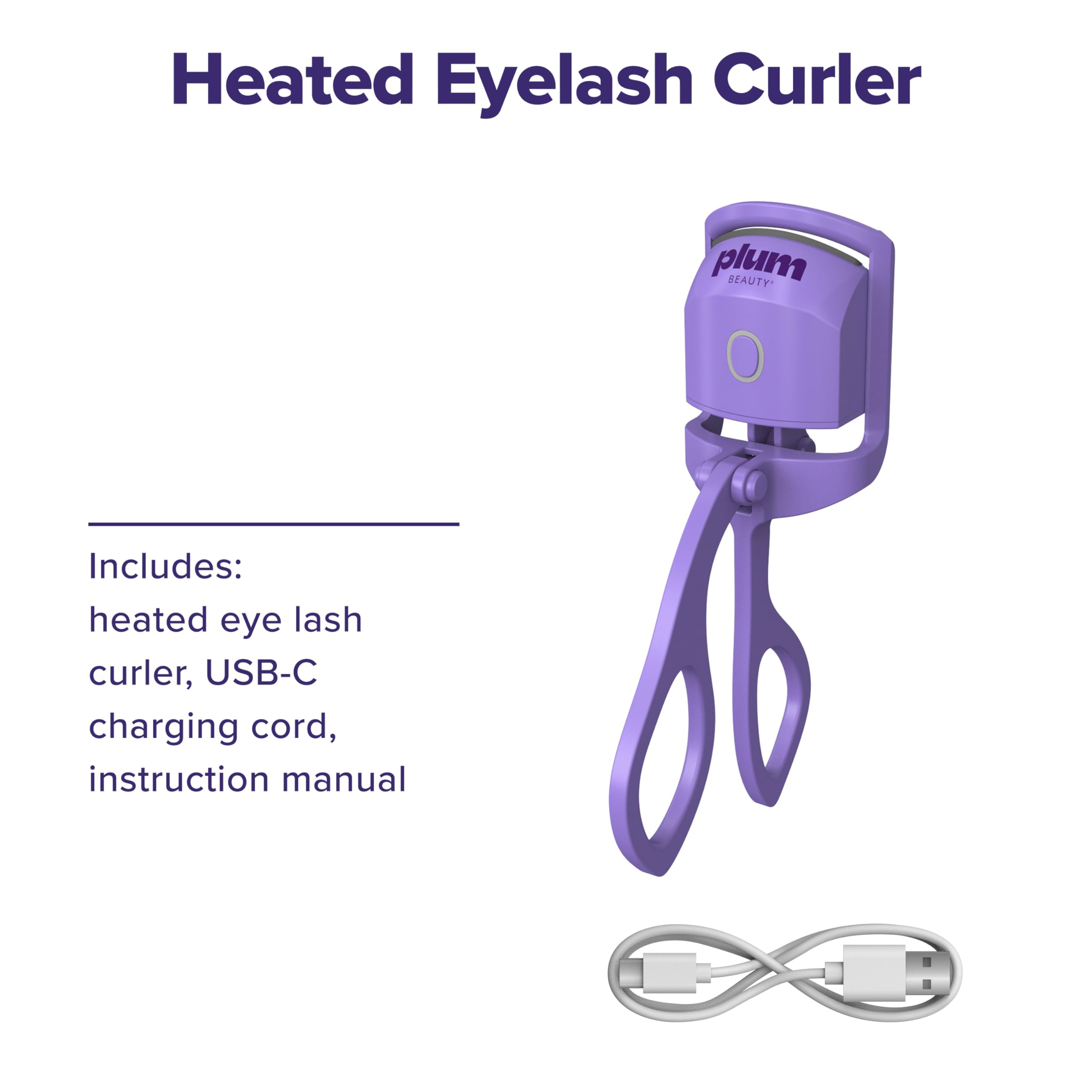 Plum Beauty Lash Lift Off Heated Eyelash Curler – USB-C Rechargeable Electric Eye Lash Curler with 2 Temperature Settings – Long-Lasting, No-Pinch Lash Lift for Effortless, Wide-Awake Eyes