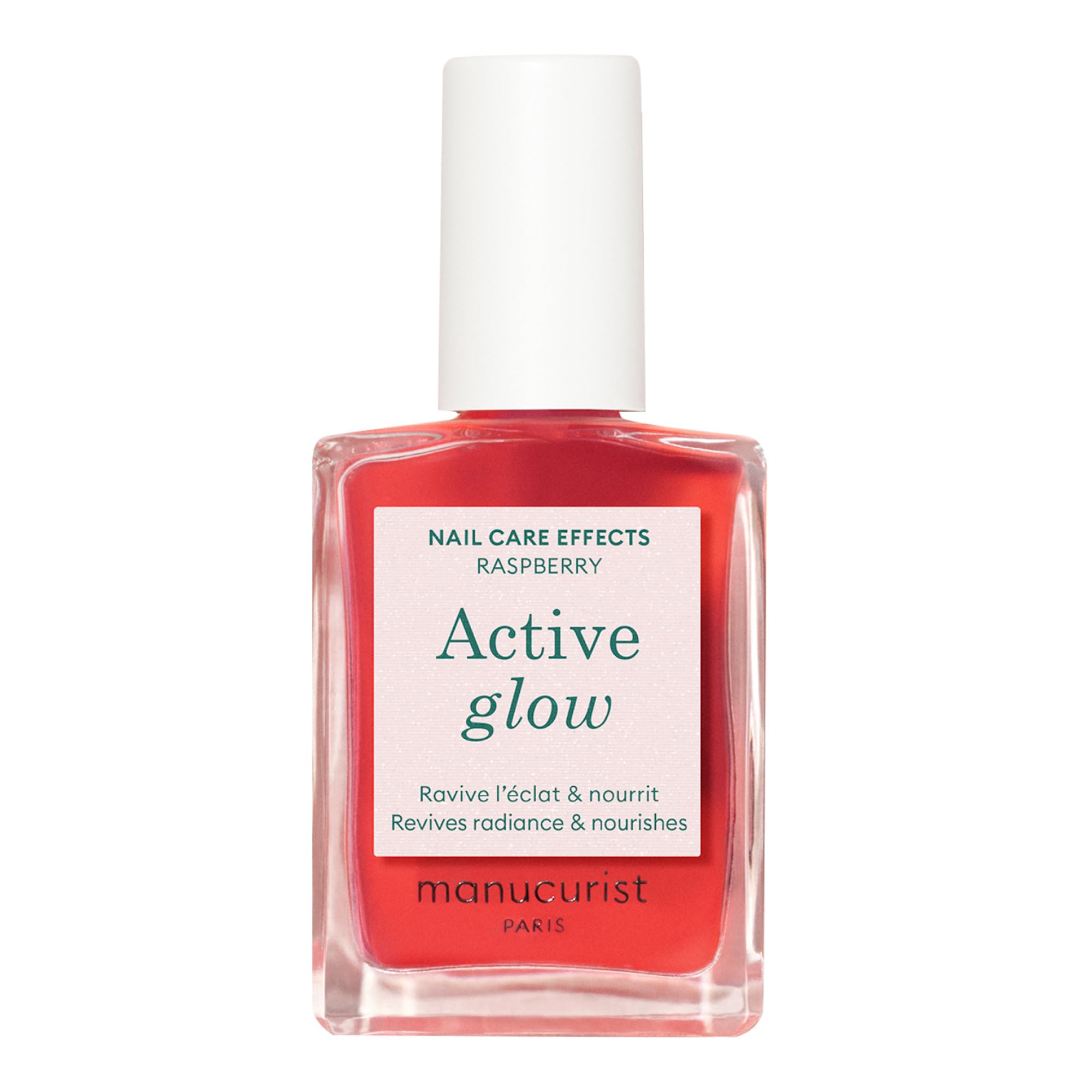 Manucurist Active Glow Raspberry Nail Polish & Care - Ultra-Glowy 2 in 1 Nail Concealer & Care - Plant-Based Ingredients: Sweet Almond Oil, Raspberry - Vegan & Made in France