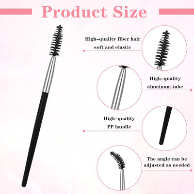 6 Pack Eyelash Brush Eyebrow Spoolie Reusable Mascara Brush Wands Black Portable Eye Brushes Makeup Lash Spoolies Set for Eyelash Extension Makeup Lifting Eyebrow