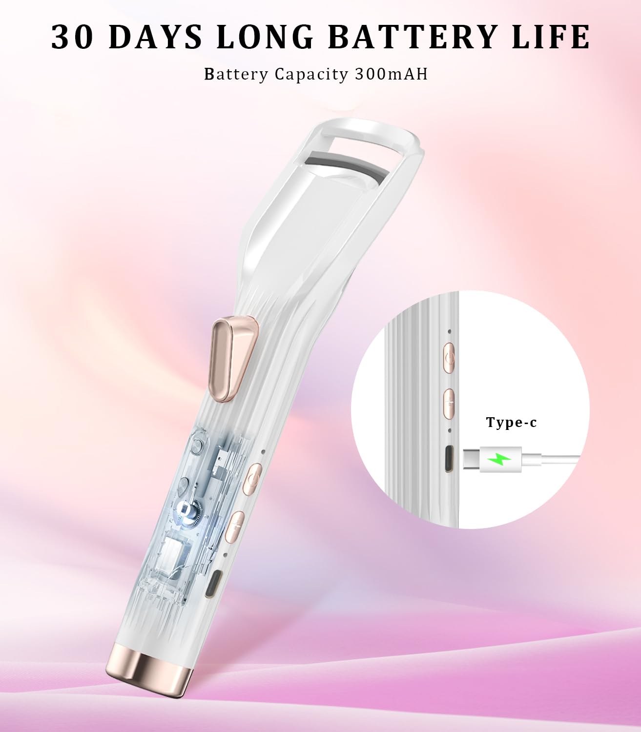 Heated Eyelash Curler Premium PRO - Fast Heat up in 8s - 24 Hours Long Lasting - Rechargeable Electric Eyelash Curler with Type-C, Innovative L Silicone, 2 Heat Modes, Anti-Burn Eyelid, White-HB