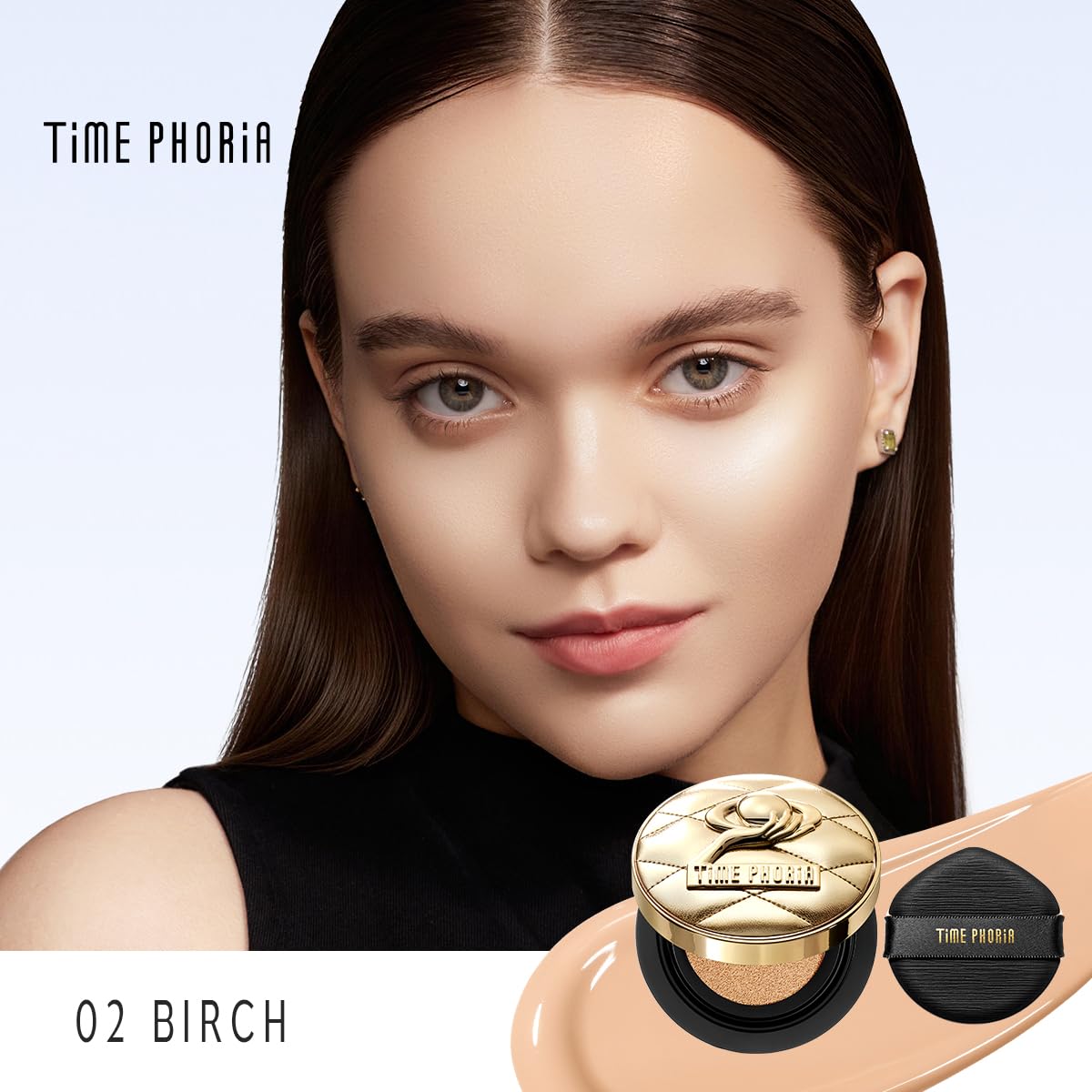 TIMEPHORIA Timeless Utopia Glow Cushion Foundation 02 Birch - Radiant Glow Finish, Medium to High Coverage, Hydrating Peptide Complex, Lightweight Air Cushion, Long-Lasting Smooth Blurring Base Makeup