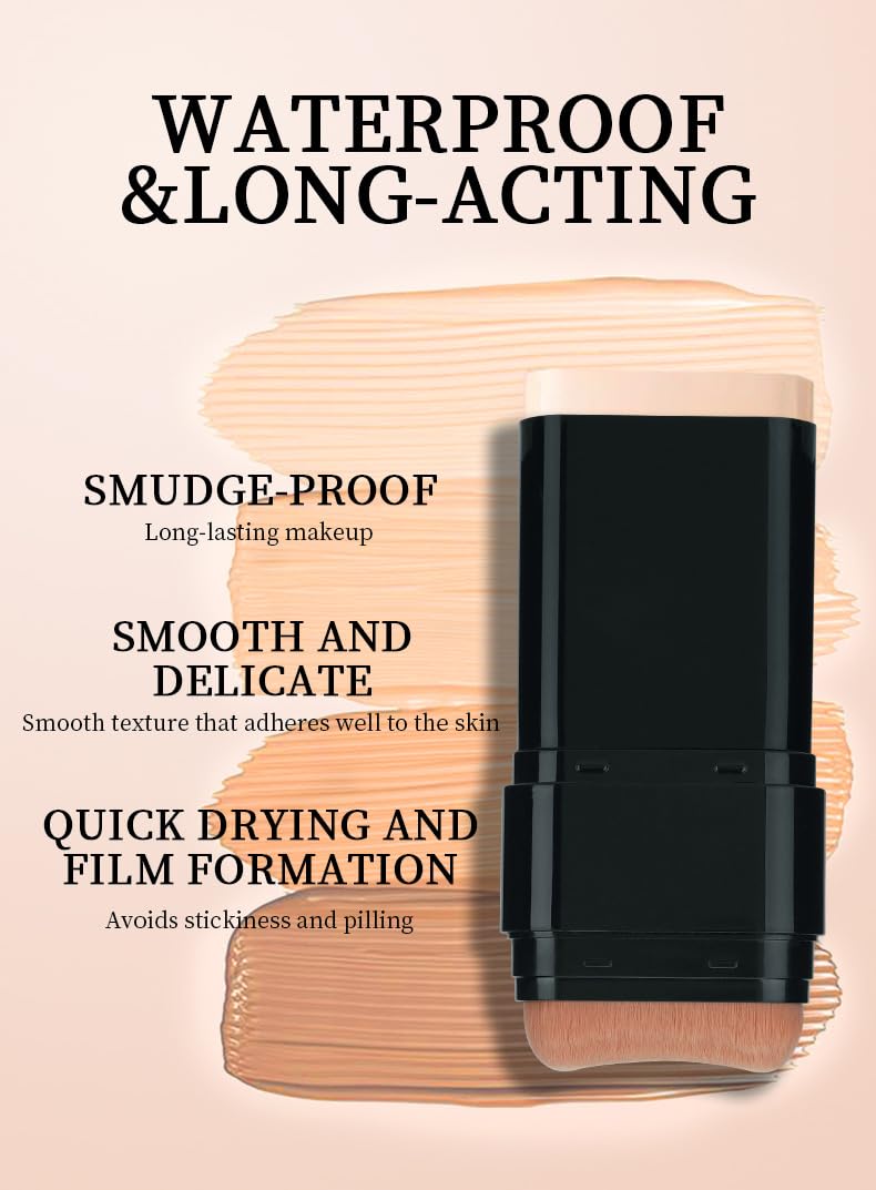 2 In 1 Foundation Stick With Brush【Full Coverage】【Long Lasting】【Lightweight】Concealer Stick, 02 NATURE