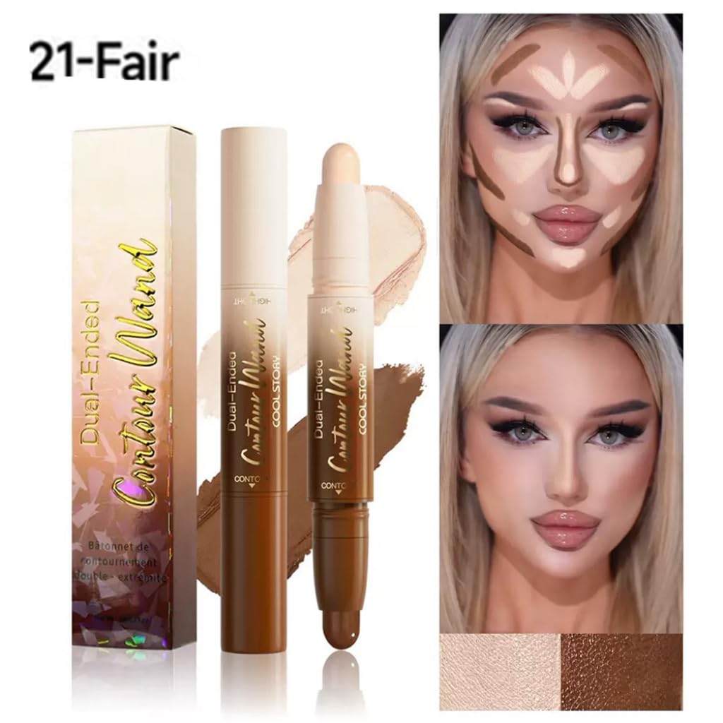 Contour Stick Makeup Set, 2 Dual-Ended Highlighter Makeup Pens & Face Shaping Contouring Sticks, Long-Lasting Waterproof Cream bronzer and Highlighter Sticks, Suitable for All Skin Tones