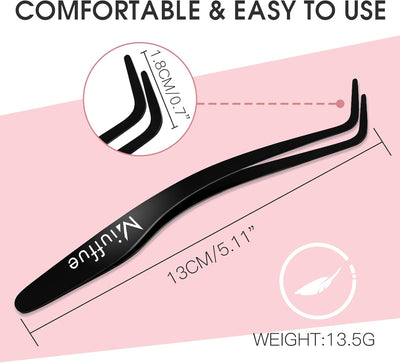 Lash Applicator Tool DIY Eyelash Applicator Stainless Steel Curved Eyelash Tweezers for Cluster Lashes (Black)